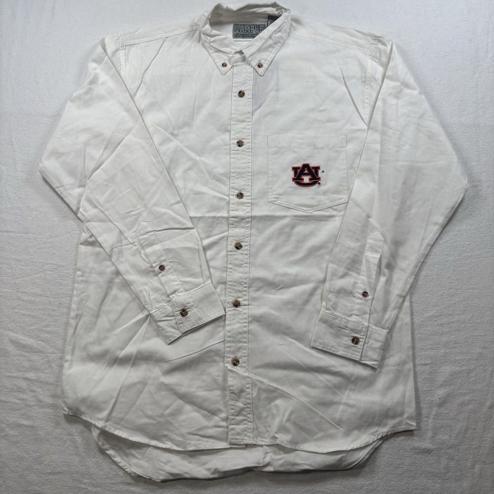 Campus Specialties Men's Auburn White Long Sleeve Button Down‎ Shirt Size M